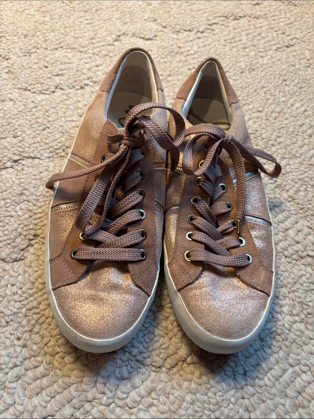 Women’s Shimmer Lace-Up Sneakers in Rose Brown